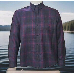 Ralph Lauren Wool Flannel Shirt Womens Sz XL Purple Red Shadow Plaid Long Sleeve